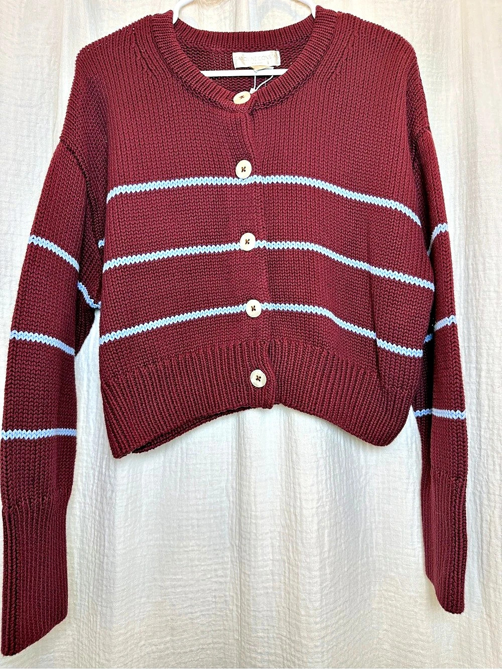 Caroline Constas Burgundy Striped Knit Cardigan